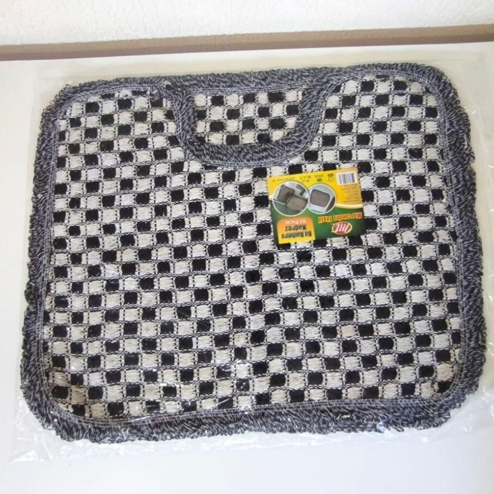 Kit 3 Peças Tapete Banheiro Xadrez Daminha Taolha De Piso Chão 50x40cm Preto Liso