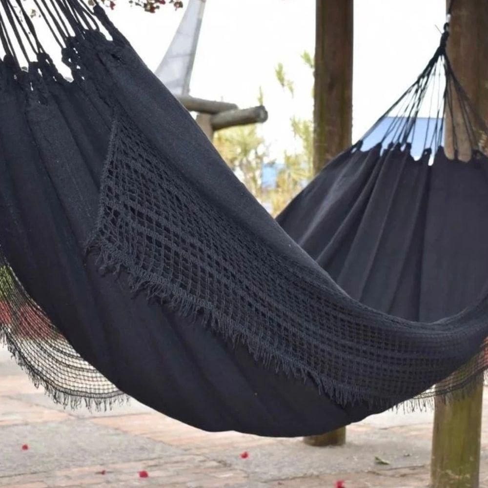 Rede De Descanso Jeans Mesclado Dormir Casal Solteiro Reforçada Life De Algodão Cinza  Preto