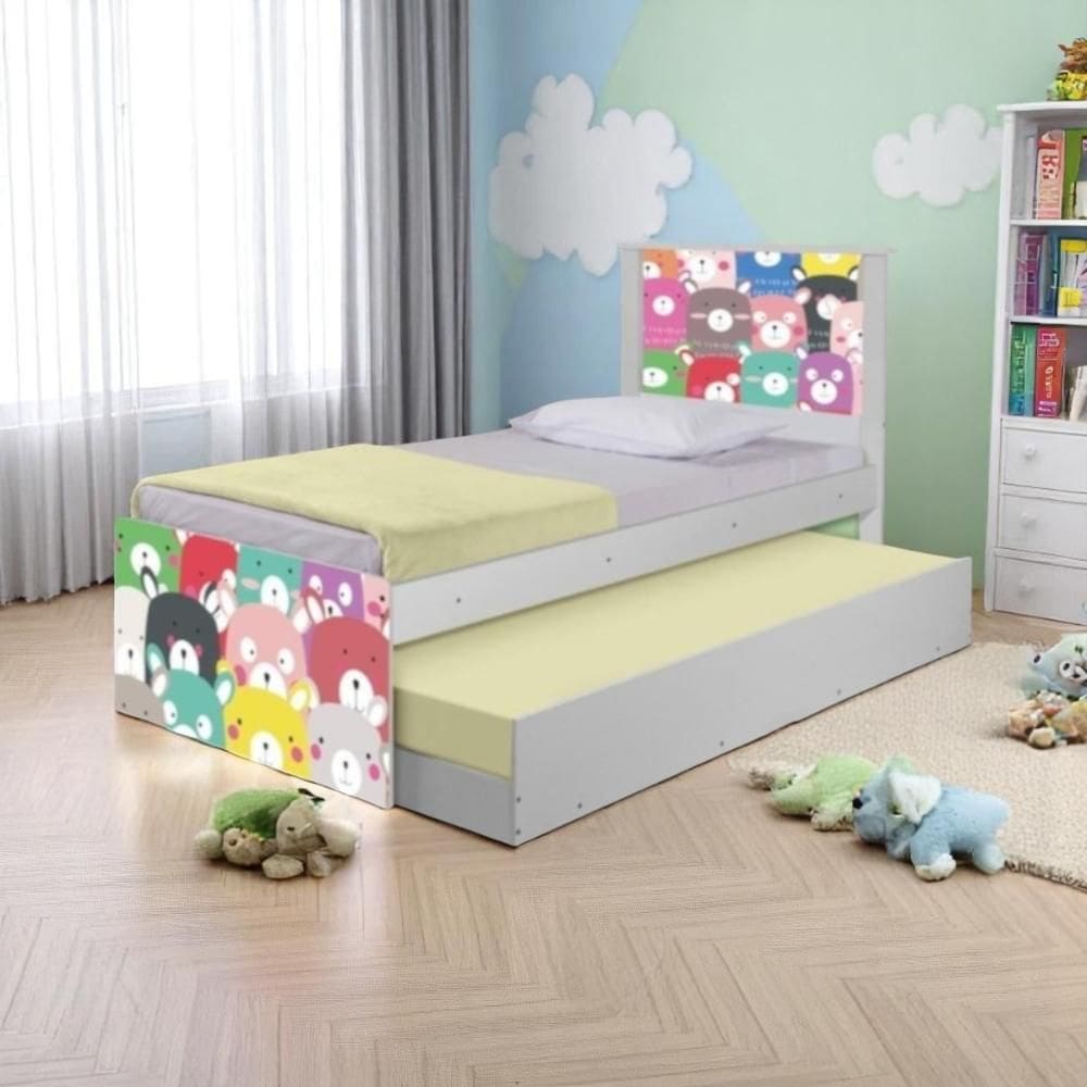 Bi Cama Juvenil Zap com Cabeceira Ursinhos Coloridos