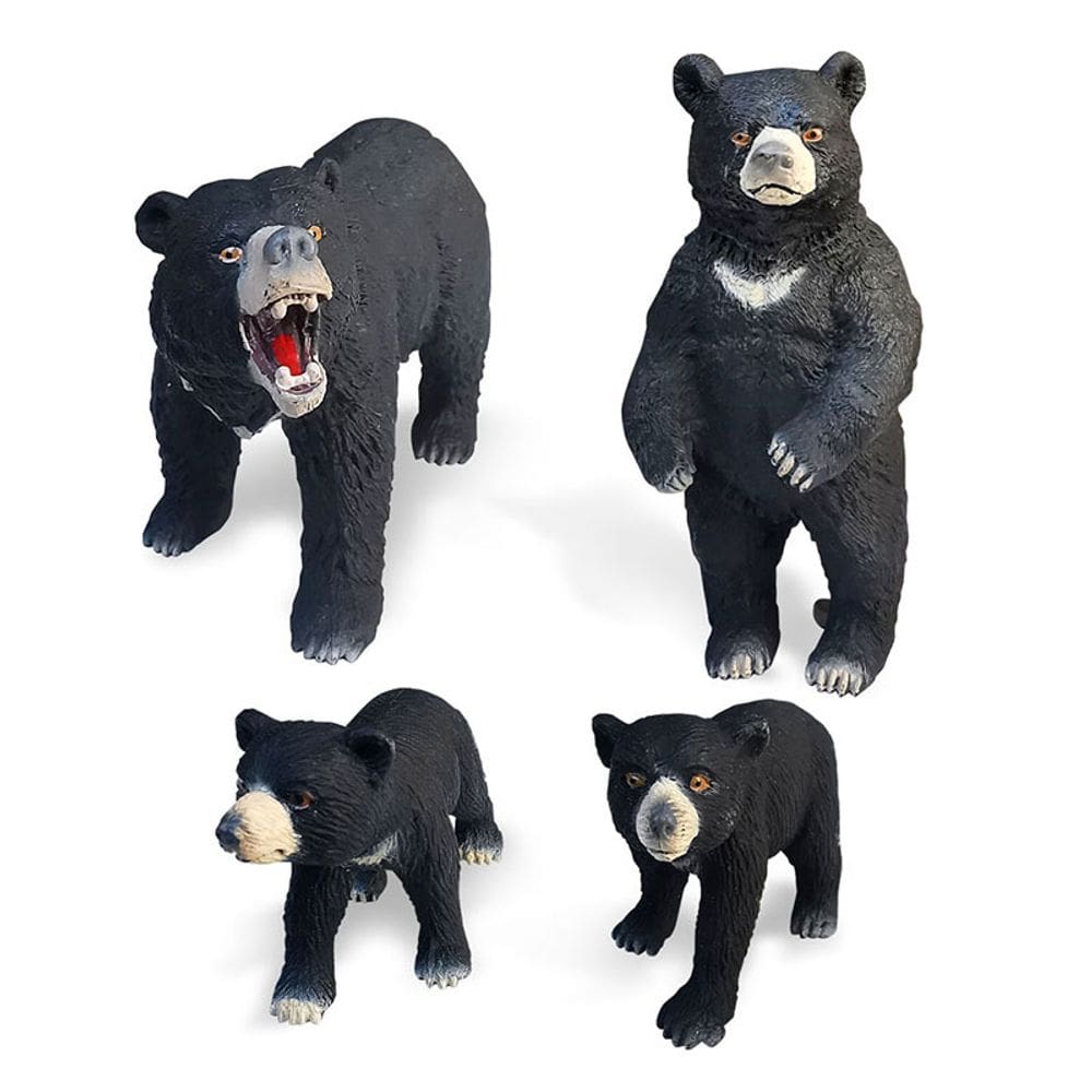 Conjunto de estatuetas de urso preto asiático em miniatura, 4 peças de brinquedo infantil de PVC