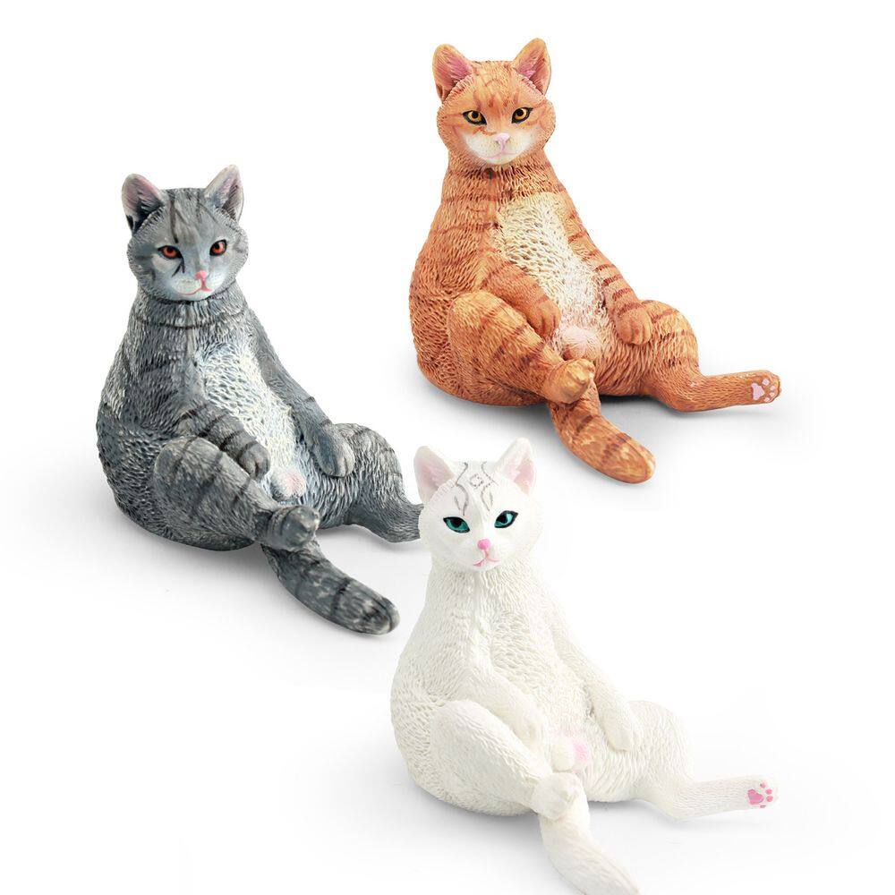 Conjunto de estatuetas Lazy Cat de 3 peças de PVC realista para crianças de 3 anos ou mais