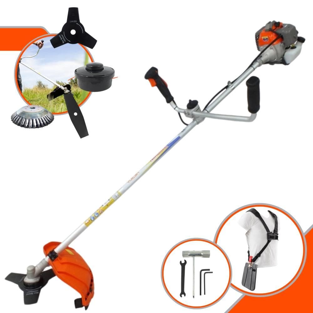 Aparador de Grama À Gasolina Vulcan VR330P 33cc 1,2HP 2 Tempos Completa Com Carretel de Nylon + Faca 2 Pontas + Faca 3 Pontas + Escova Rotativa de Aço