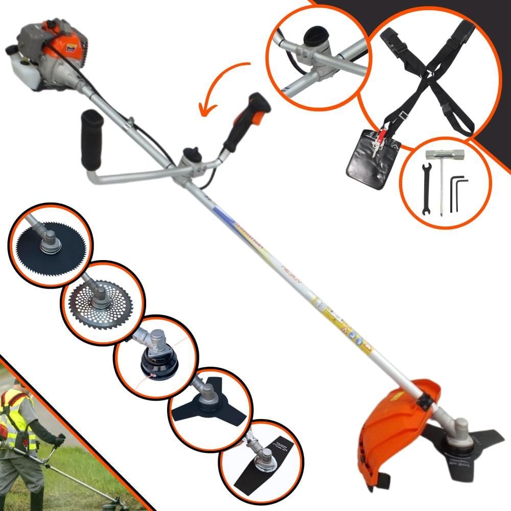 Aparador de Grama Vulcan VR330P À Gasolina 1,2HP 33cc Com Guidão Anti-Vibração Lâmina Facão + Lâmina 3 Pontas + Disco 40 Dentes e 80 Dentes + Carretel