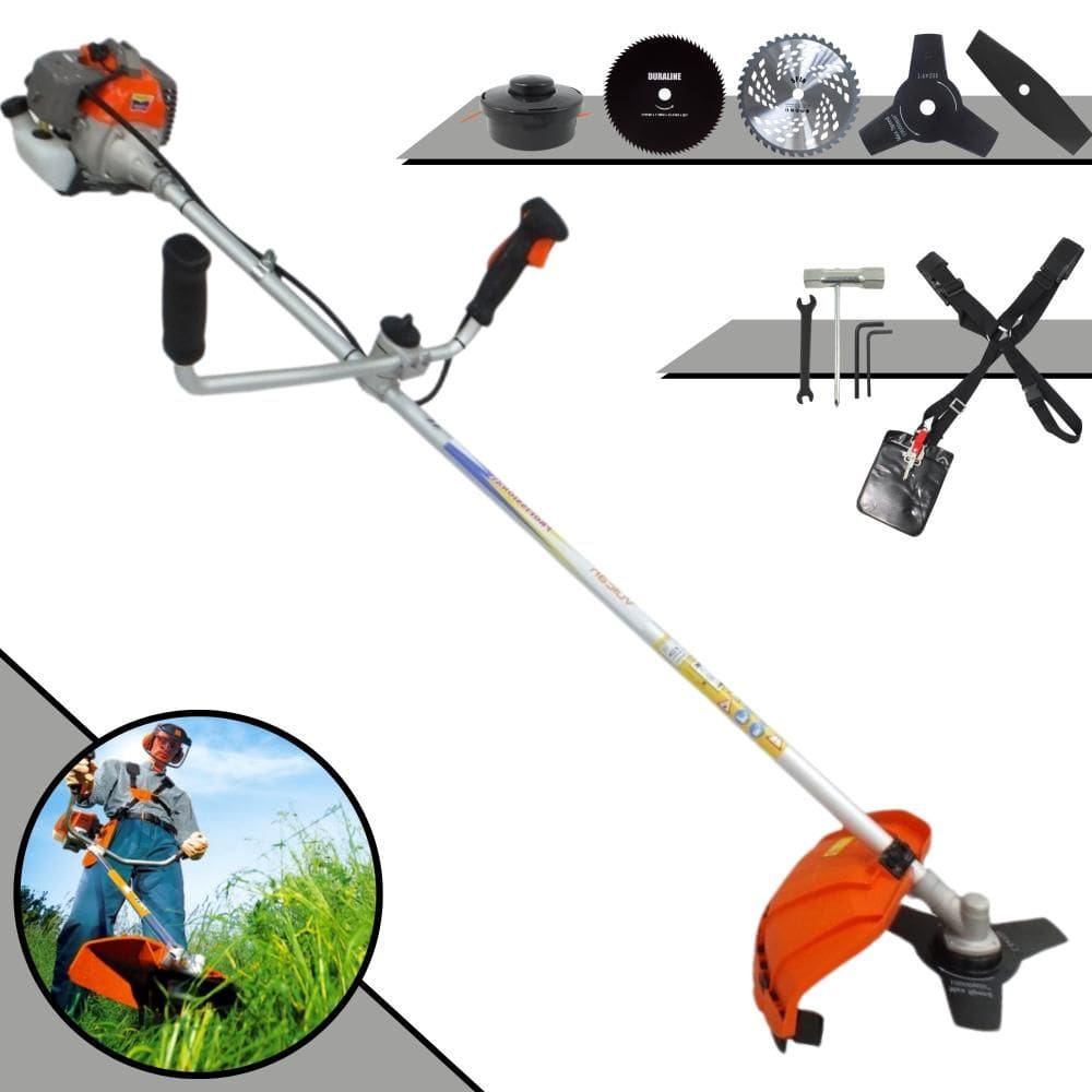 Roçadeira Lateral  Vulcan VR330P À Gasolina 2T 33cc 1,2HP 10.000rpm Completa Com Guidão Anti-Vibração Carretel Nylon e 4 Lâminas de Corte