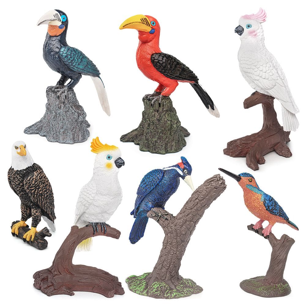 Conjunto de estatuetas de pássaros realistas de 7 peças em PVC para crianças educativas