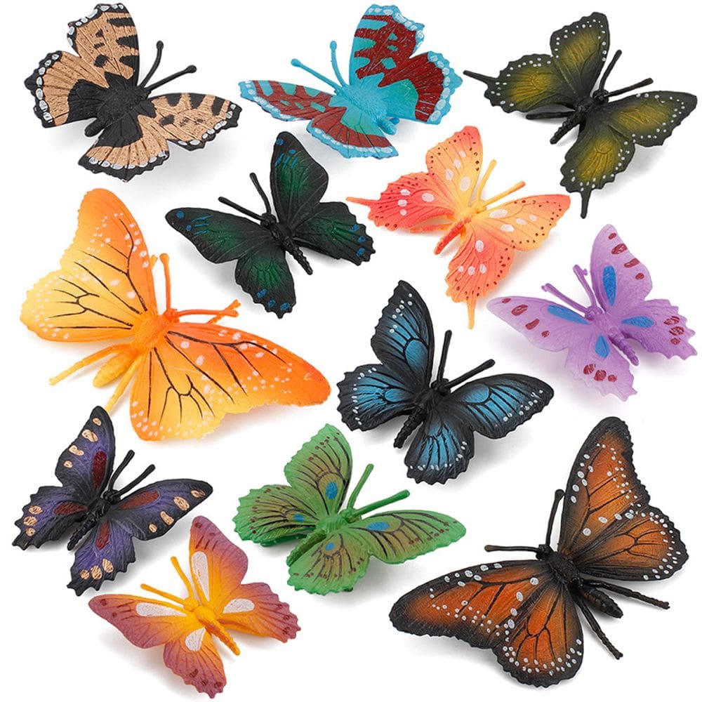 Conjunto de estatuetas de borboletas realistas, 12 peças, decoração de jardim infantil em PVC