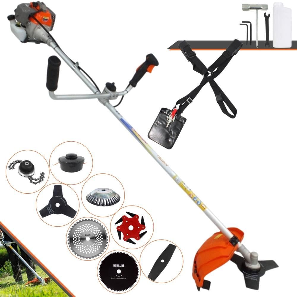 Aparador de Grama Vulcan VR330P 33cc 1,2HP Com Carretel + Facas 2 Pontas, 3 Pontas, 6 Pontas, 40 Dentes de Vídea, 80 Dentes, Trimmer e Escova de Aço