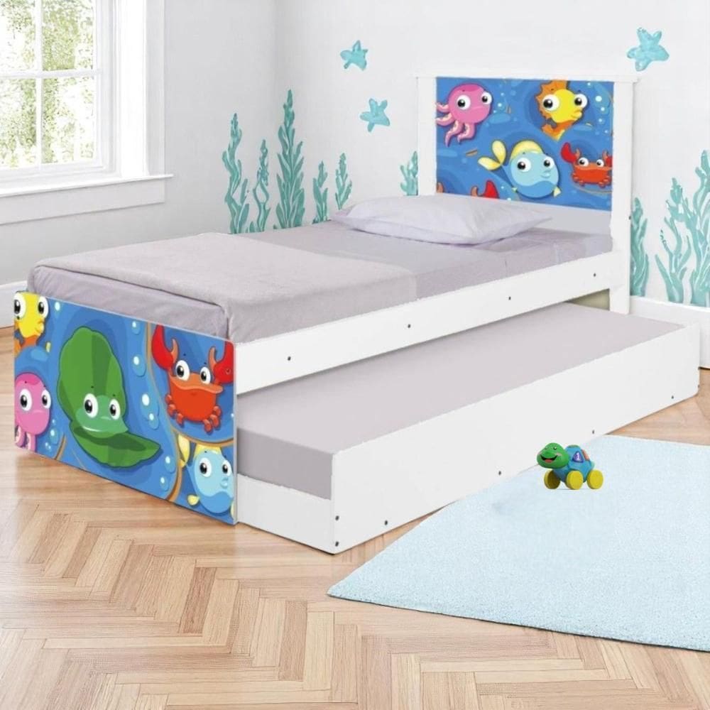 Bi Cama Juvenil Zap com Cabeceira Fundo do Mar Peixinhos