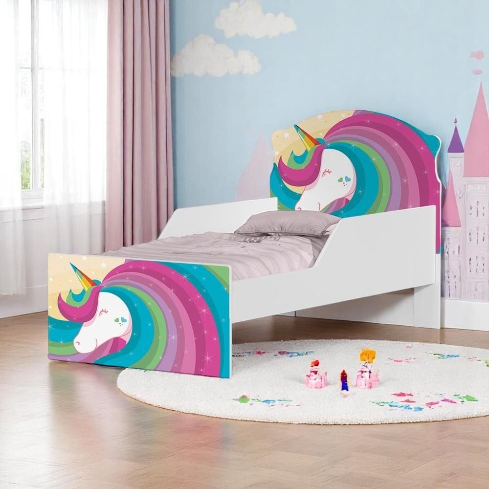 Cama Infantil Tick Unicórnio Arco Íris Com Colchão