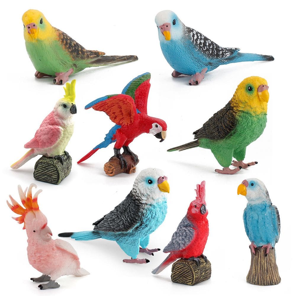 Conjunto de estatuetas Colorful Parrot, 9 peças, modelos de pássaros em PVC para crianças