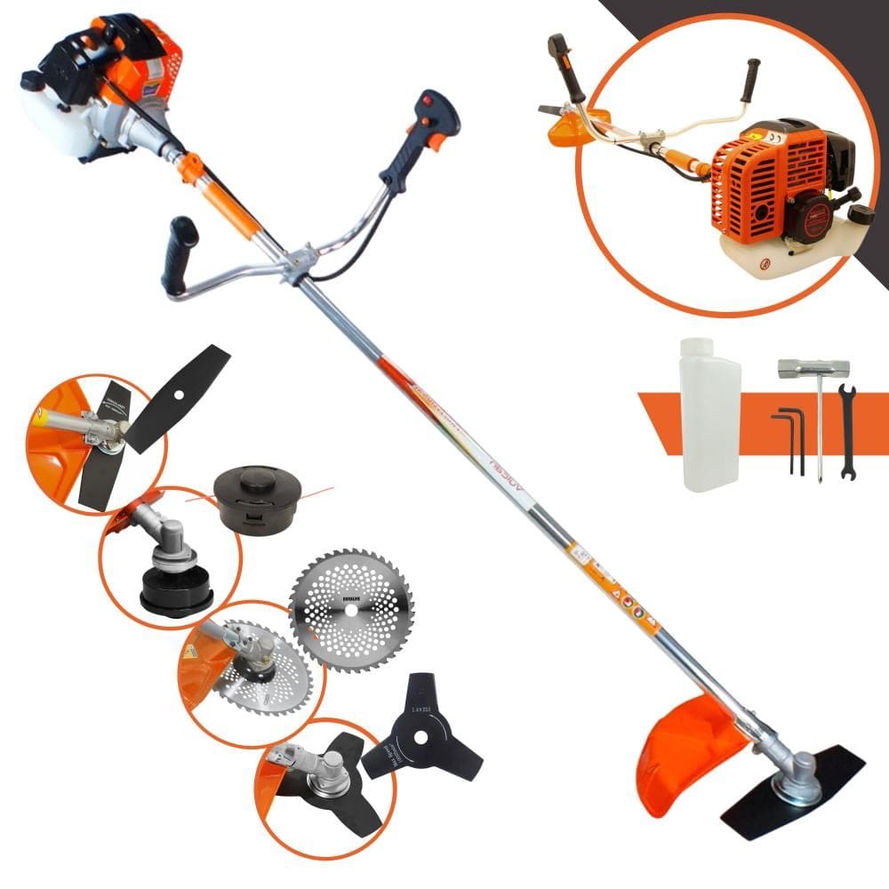 Roçadeira Vulcan VR430S À Gasolina 43cc 1,7HP 10.000rpm Multifuncional Com Carretel de Nylon + Faca 2 Pontas + Faca 3 Pontas + Faca 40 Dentes de Vídea