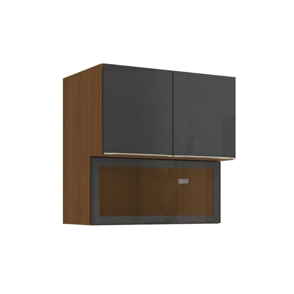 Armário Aéreo p/ Cozinha Vibra T647 c/ 3 Portas (1 c/ Vidro) 80cm Canela/Grafite Lacca - Kappesberg