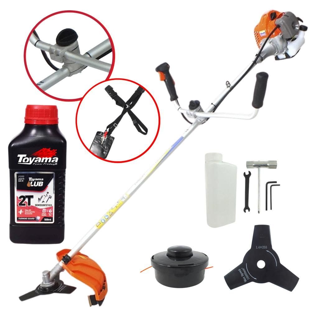 Roçadeira  Vulcan VR430-P 43cc 1,7HP de Potência Aparador de Grama Completo Com Cabeçote de Nylon + Lâmina 3 Pontas + ÓLEO TOYAMA 2 Tempos