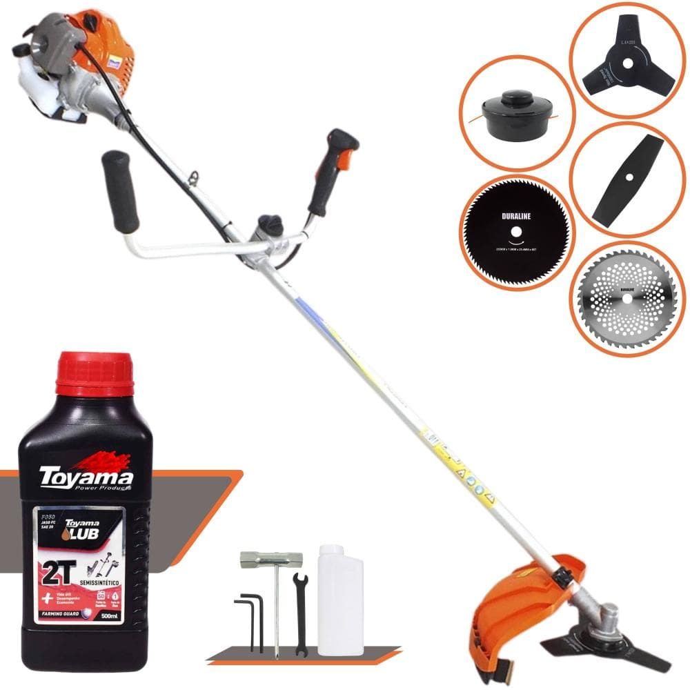 Roçadeira Máquina de Corta Grama À Gasolina Vulcan VR430-P 43cc 1,7HP 10.000rpm Multifuncional Completa Com 5 Opções de Cortes + ÓLEO TOYAMA 2 Tempos