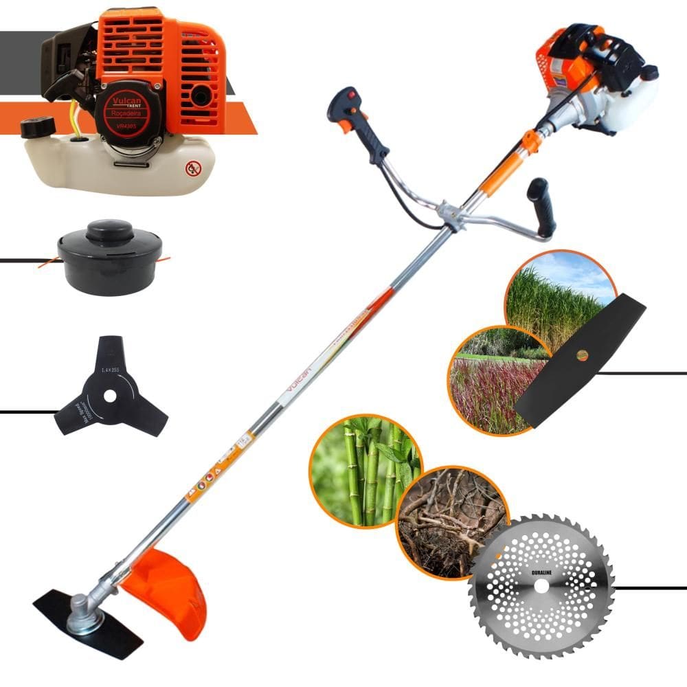 Roçadeira  Vulcan VR430S À Gasolina 43cc 1,7HP 4 Em 1 Com Carretel de Nylon + Lâmina 2 Pontas + Lâmina 3 Pontas + Lâmina 40 Dentes Vídea