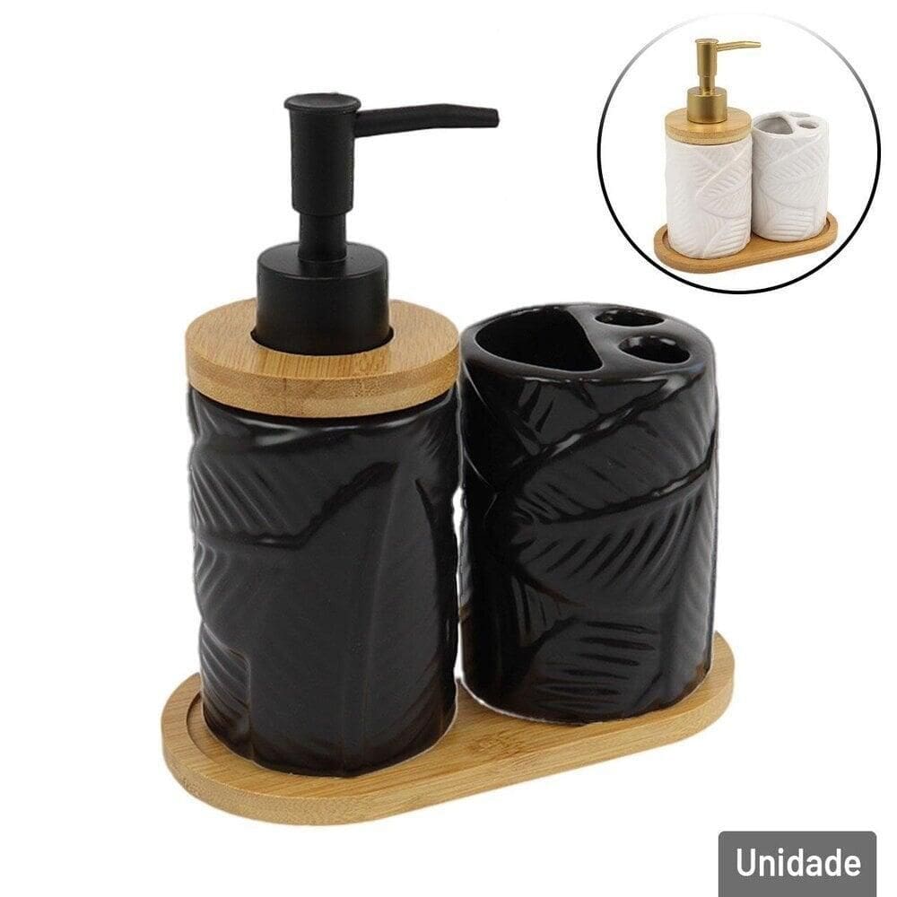 KIT Banheiro de Porcelana 3 Pçs Bambu Color - Tudo em Caixa