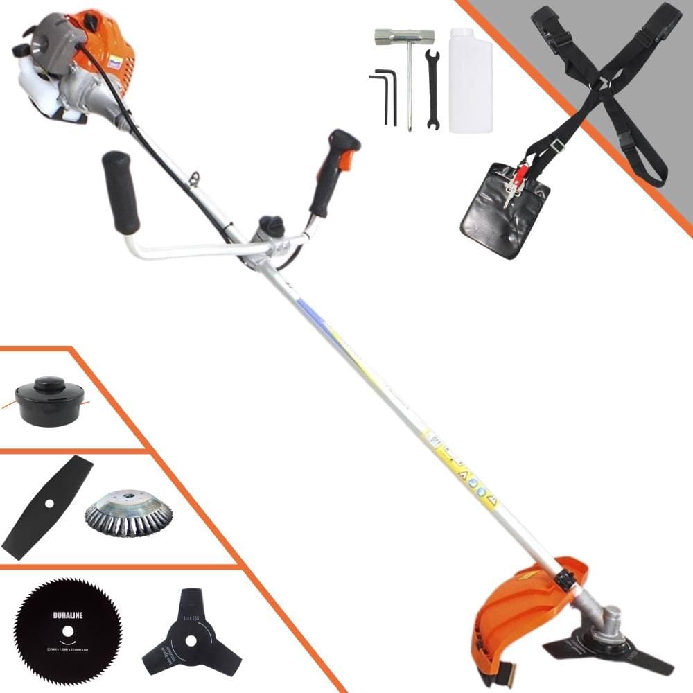 Roçadeira Vulcan VR430-P À Gasolina 2T 43cc 1,7HP Completa Com Carretel de Nylon + Faca 2 Pontas + Faca 3 Pontas + Faca 80 Dentes + Escova de Aço