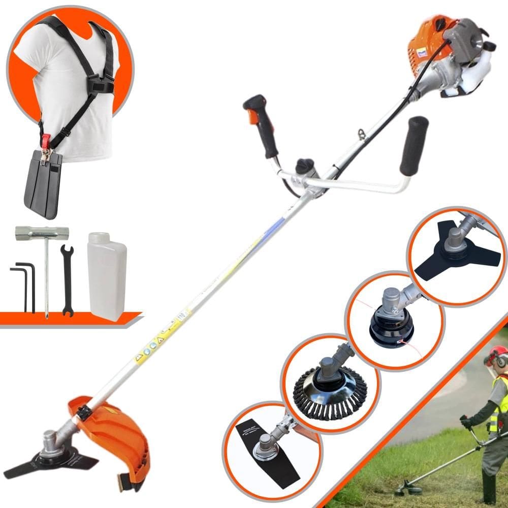 Roçadeira Vulcan VR430P À Gasolina 43cc 1,7HP 4 Opções de Corte Com Guidão Anti-Vibração Lâmina Facão, Lâmina 3 Pontas, Escova de Aço e Carretel Nylon