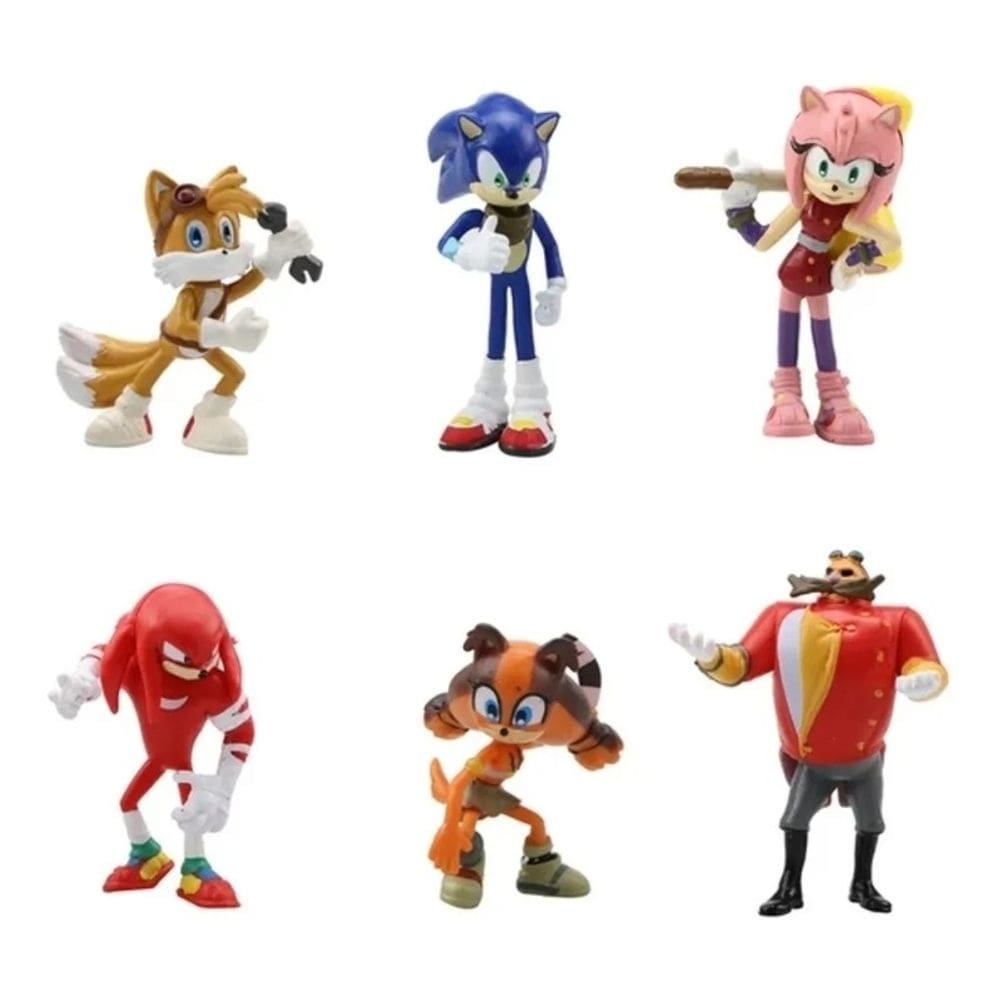 Conjunto de bonecos de ação Sonic de 6-7 cm com caixa de 6 bonecos para crianças+3 anos