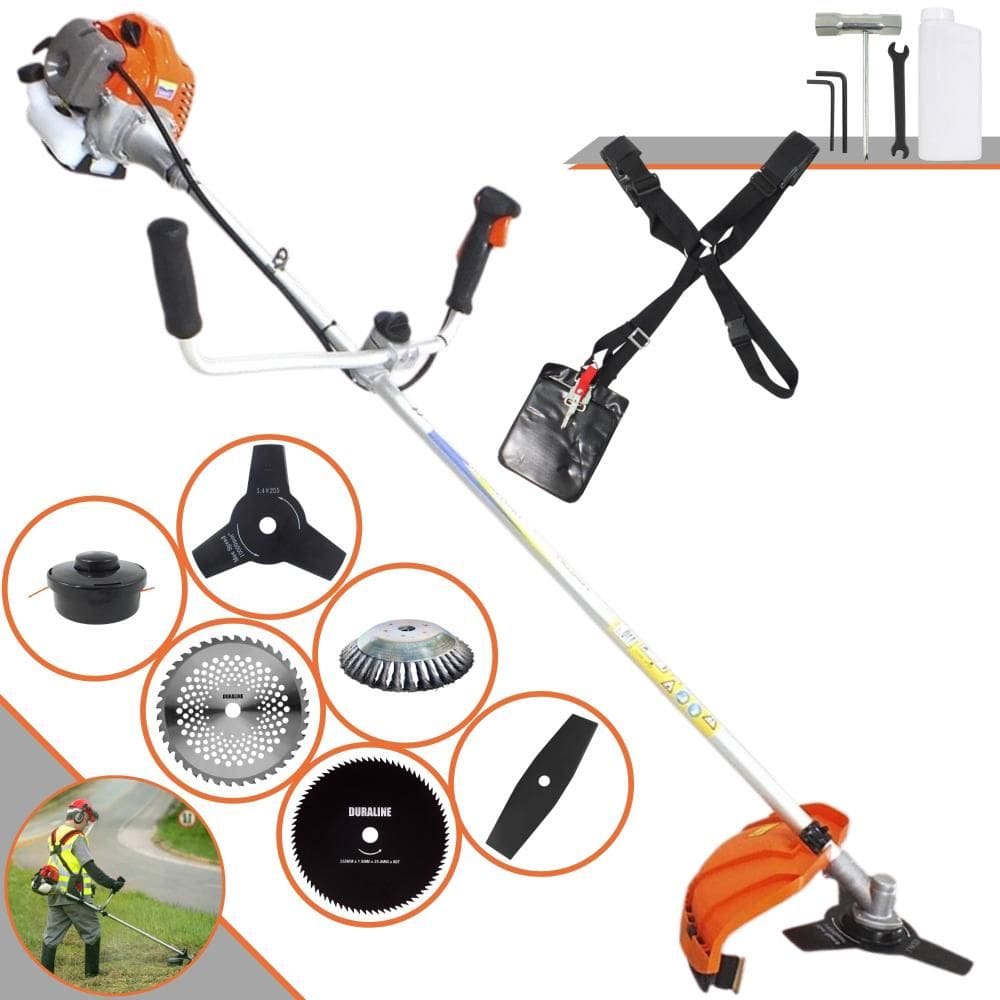 Roçadeira  Vulcan VR430P À Gasolina 2T 43cc 10000rpm 1,7HP Com Guidão Antivibração Carretel Nylon + 4 Lâminas de Cortes + Escova 38 Cerdas