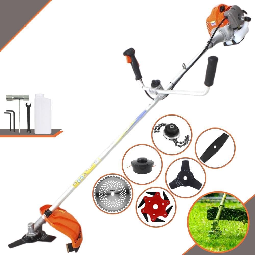 Roçadeira Vulcan VR430P À Gasolina 1,7HP 43cc C/ Guidão Antivibração Lâmina Facão + Lâmina 3 Pontas + Lâmina 6 Pontas + 40 Dentes + Trimmer + Carretel