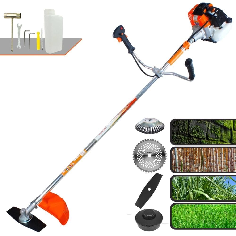 Roçadeira Lateral Vulcan VR430S À Gasolina 43cc 1,7HP 10.000rpm 4 Em 1 Com Carretel de Nylon e Faca 2 Pontas + Faca 40 Dentes + Disco Escova de Aço