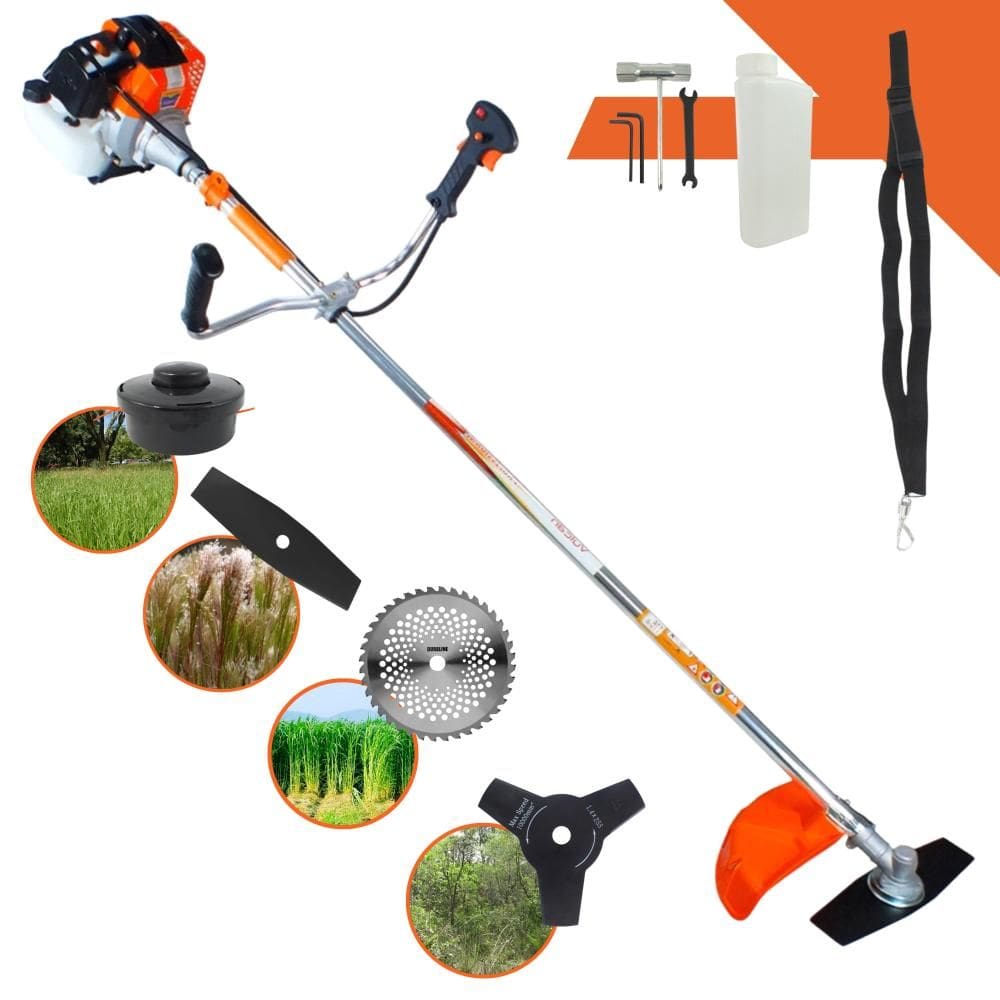 Aparador de Grama Vulcan VR430-S À Gasolina 43cc 1,7HP 10.000rpm Com Carretel de Nylon + Lâmina Facão + Lâmina 3 Pontas + Lâmina 40 Dentes de Vídea