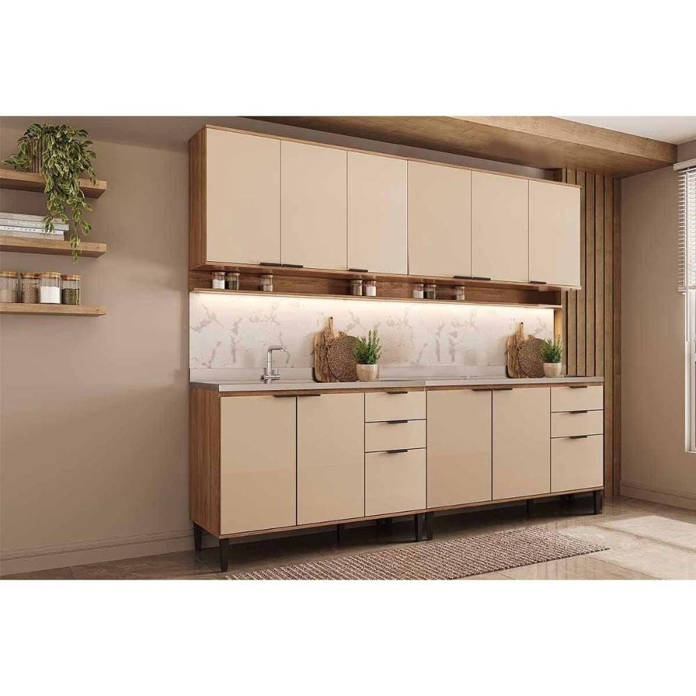 Cozinha Completa Alpha 4 Peças (2Aéreos+2Balcões) C4P209 Freijo/Off White - Carraro