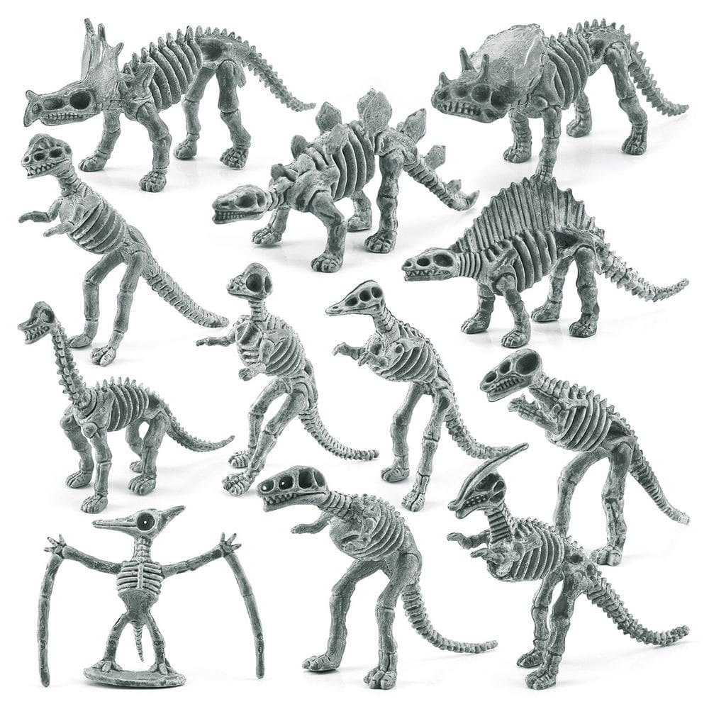Conjunto de estatuetas de esqueleto de dinossauro, 12 unidades de fósseis de PVC realistas