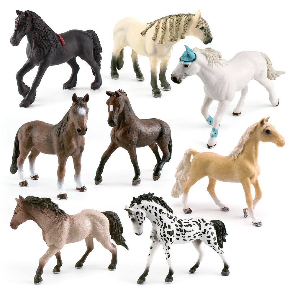 Conjunto de estatuetas Realistic Horse, 8 peças, modelos de animais em PVC