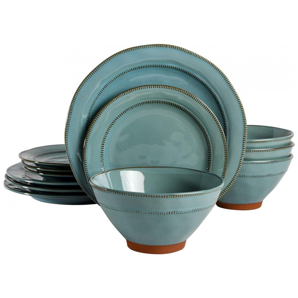 Aparelho de Jantar com 12 Peças em Cerâmica e Esmalte Reativo, Gibson Elite Terranea, Azul Teal