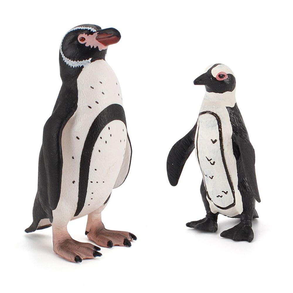 Estatuetas de pinguim africano realistas de PVC com pés pretos, 2 peças