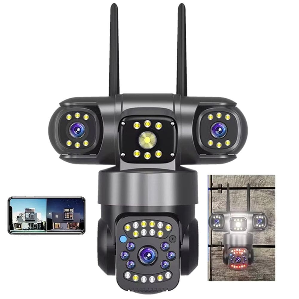 Camera de Segurança Tres Lentes 360 Graus App Wifi Sensor Movimento Presença Microfone Audio Visao Noturna Residencial