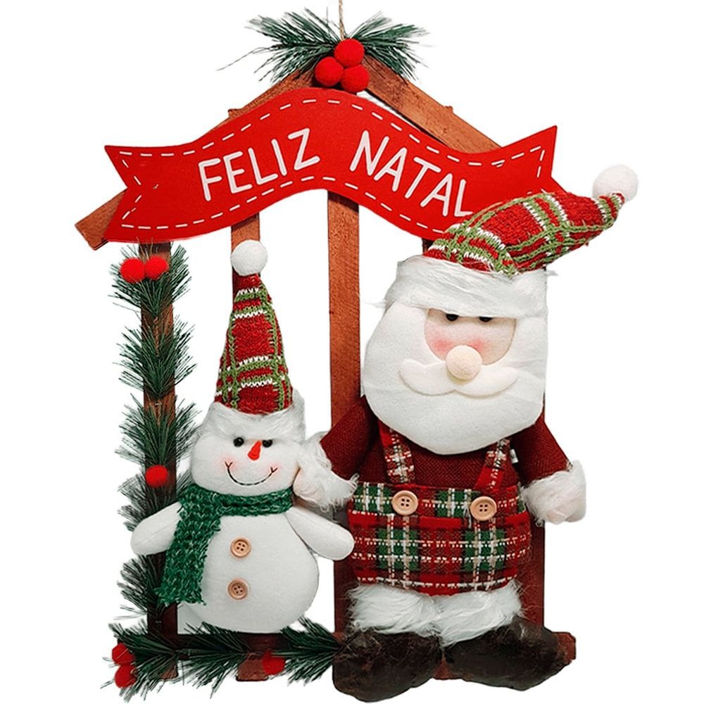 Guirlanda Natalina De Madeira Enfeite Porta Neve Papai Noel