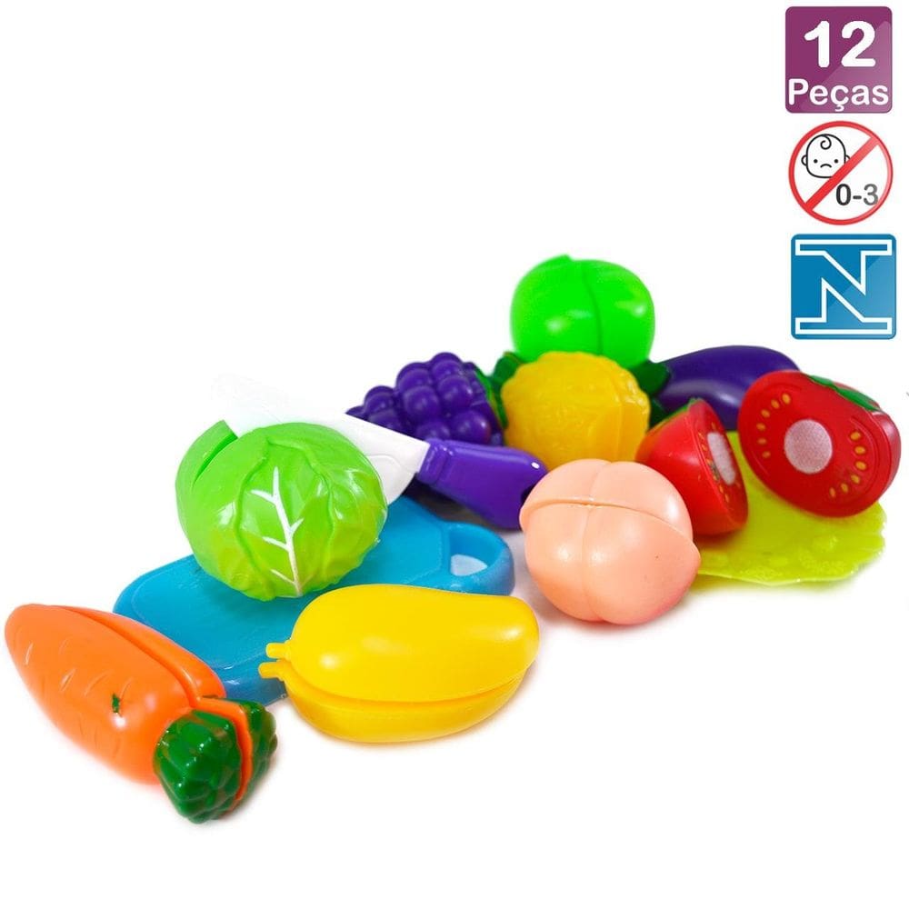 KIT Cozinha de Plástico 12 Peças Frutas fecho aderente - Tudo em Caixa