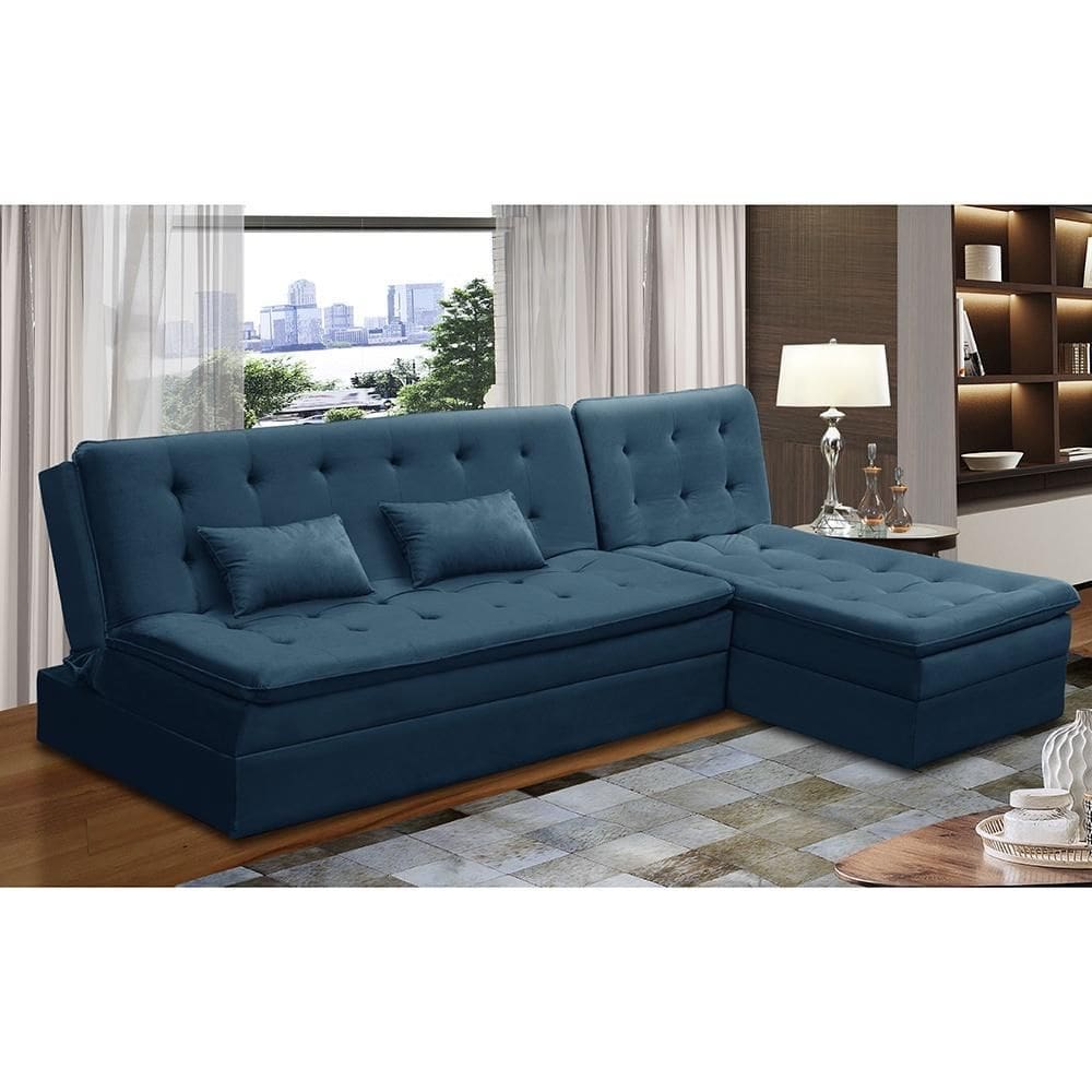 Sofá Cama 1 e 2 Lugares Natalia Suede Azul Madelina Decor