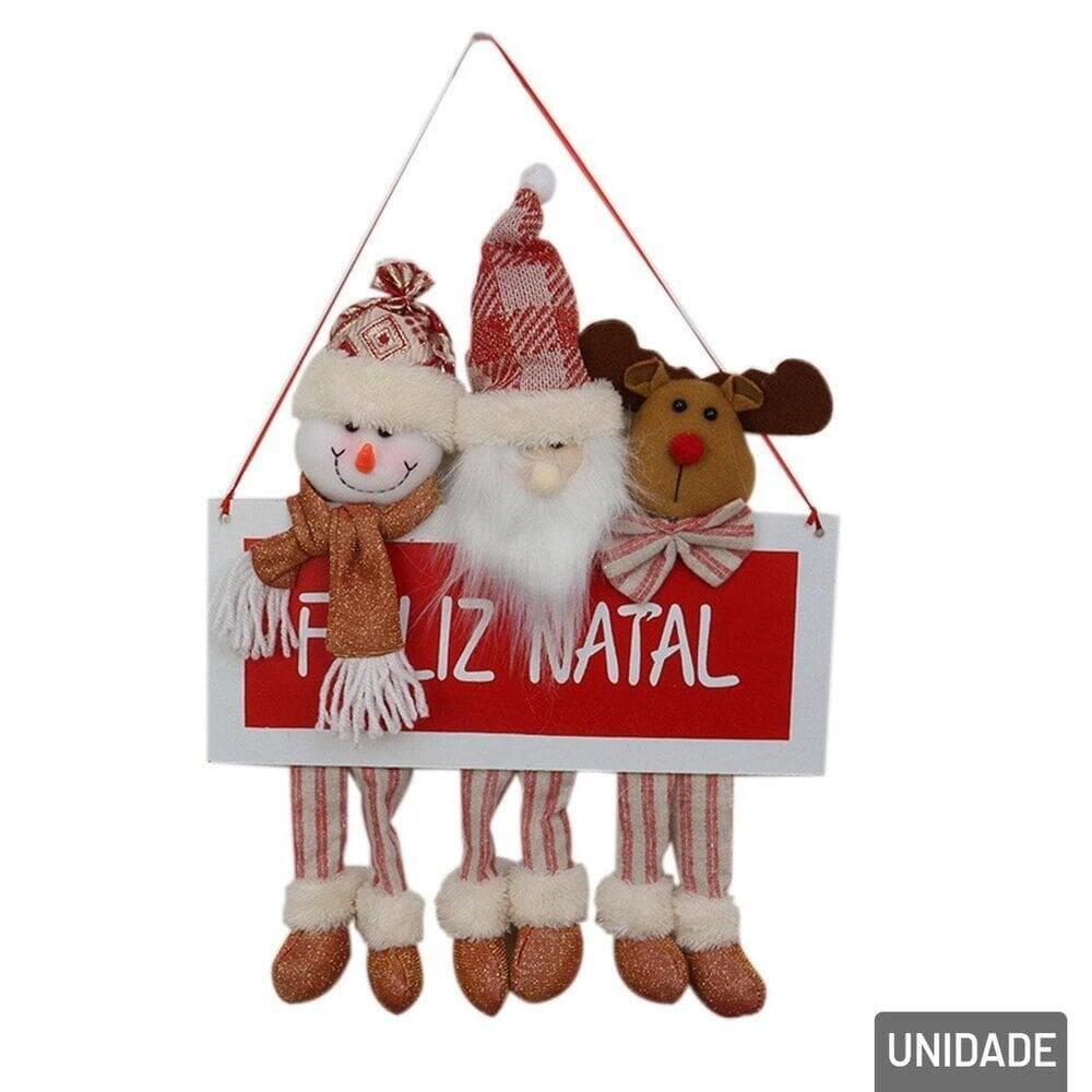 Enfeite Placa Feliz Natal com Bonecos Natalinos - Tudo em Caixa