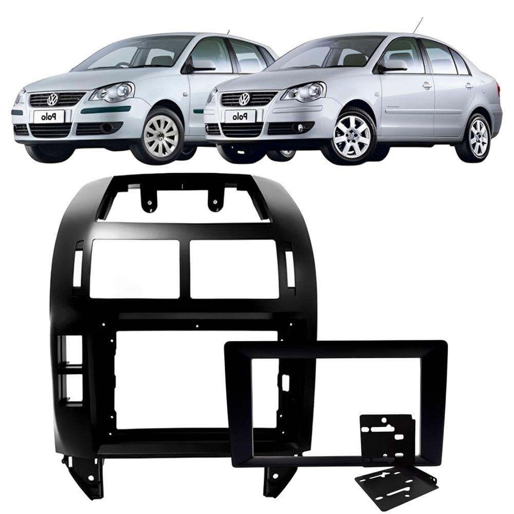 Moldura 9 e 7 Polegadas 2 Din Polo Hatch Sedan 2003 à 2011 Preta Painel Central Multimidia
