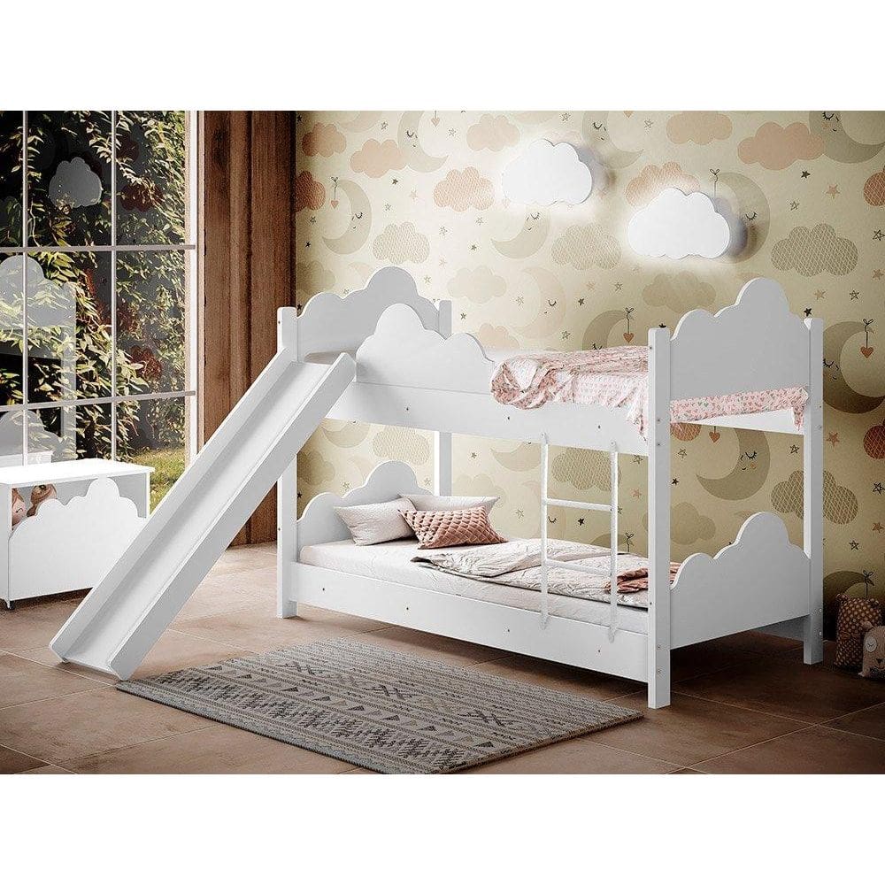 Beliche Infantil Marina Branco com 2 Luminárias, Escorregador e Colchão - Divaloto