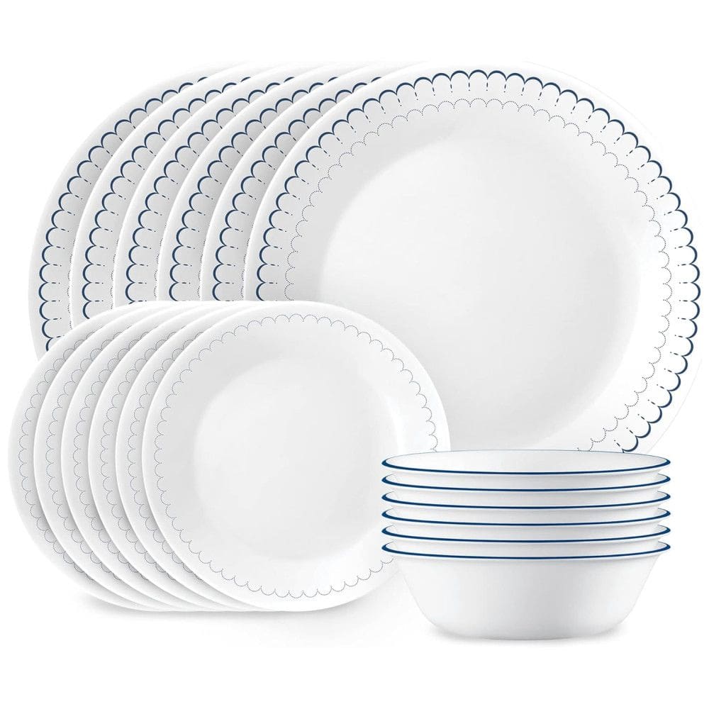 Conjunto de Jantar Corelle 18 peças para 6 pessoas, Pratos Redondos e Tigelas Leves, Vidro Triplo Vitrelle, Resistente a Rachaduras