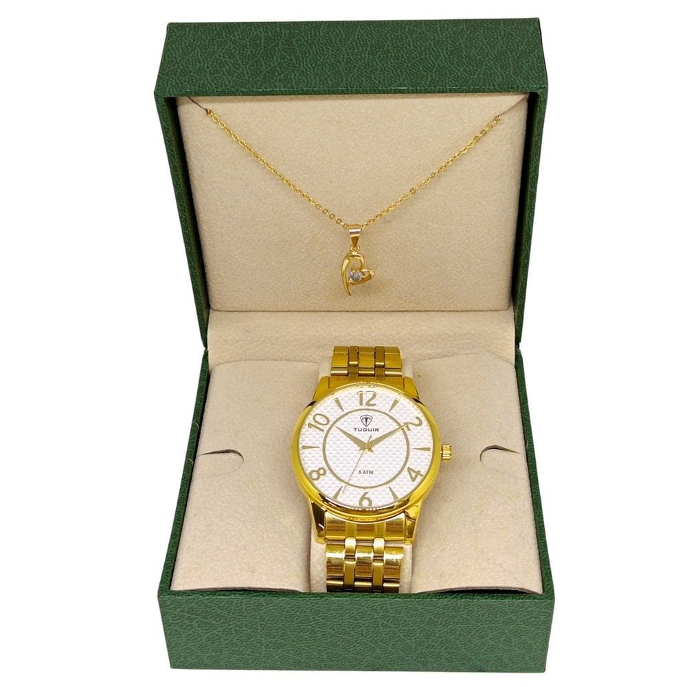 Relógio Feminino Tuguir Analógico 2135 Dourado e Branco