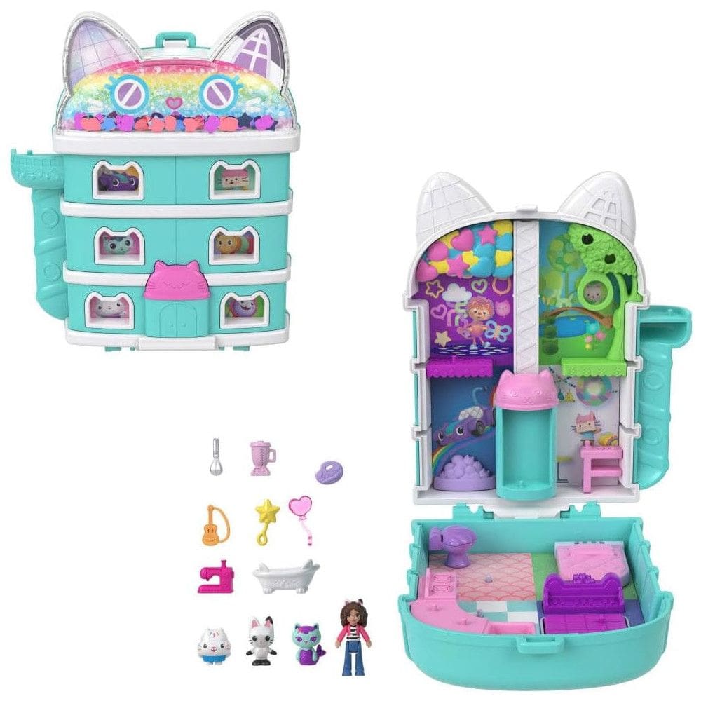 Polly  x Gabbys Dollhouse: Conjunto Compacto com Micro Bonecas e Playset Temático