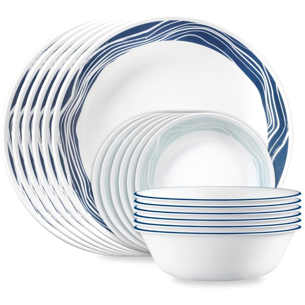 Aparelho de Jantar Corelle Vitrelle 18 Peças, Serviço para 6 Pessoas, Resistente a Rachaduras, Placas e Tigelas de Vidro Triplo Acadia