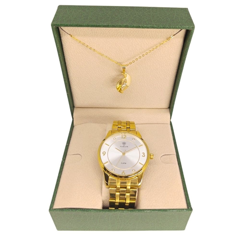 Relógio Feminino Tuguir Analógico 9182D Dourado e Branco