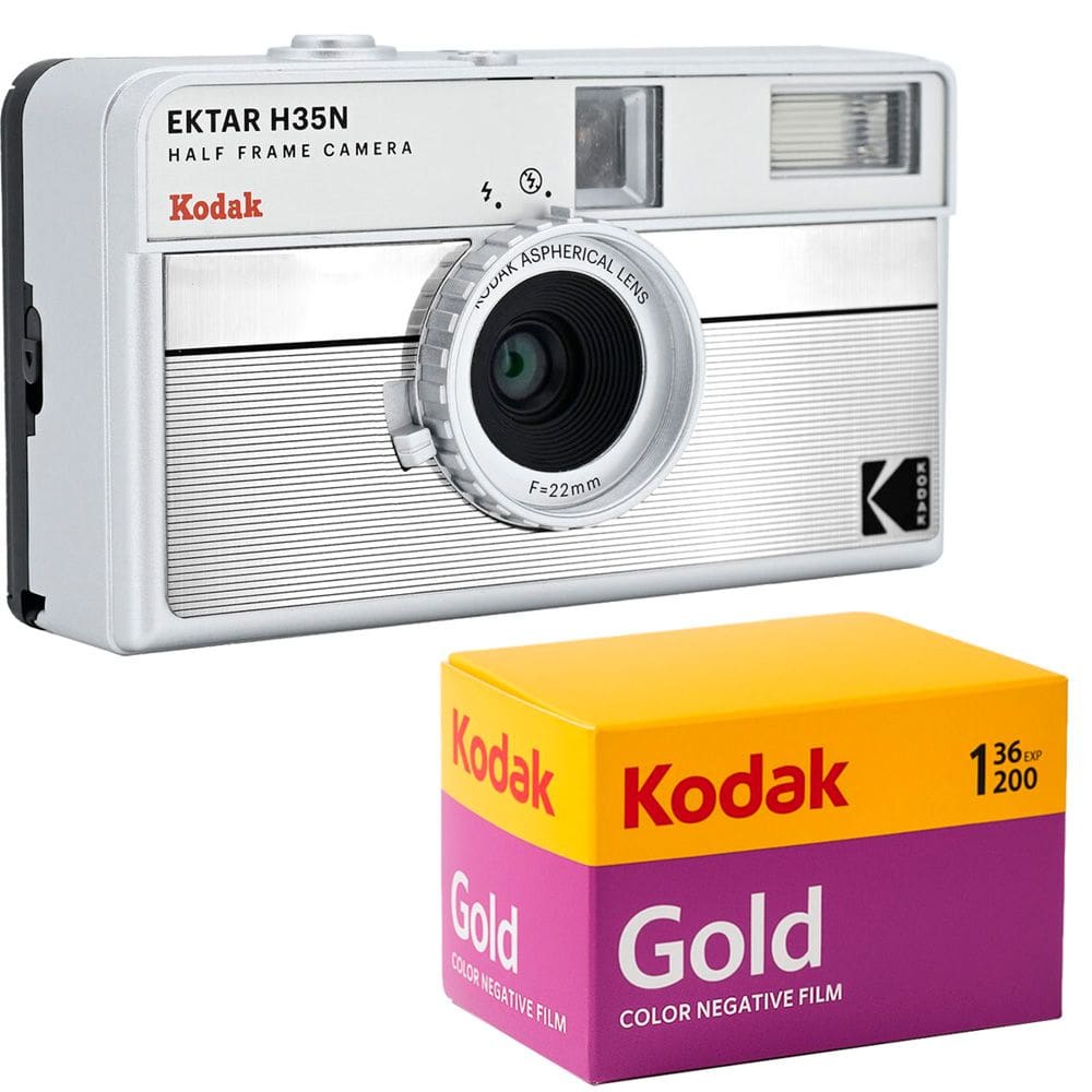 Câmera analógica compacta 35mm Kodak Ektar H35N (PRATA) + Filme Kodak Gold 36 poses