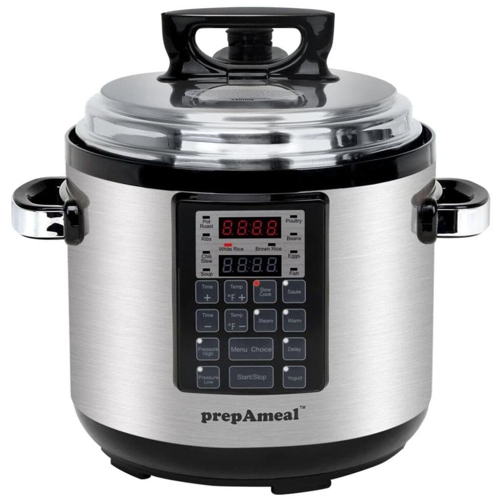Panela de Pressão Elétrica 6L com 8 Predefinições e Aço inoxidável, 110V 1000W, PREPAMEAL, Cinza