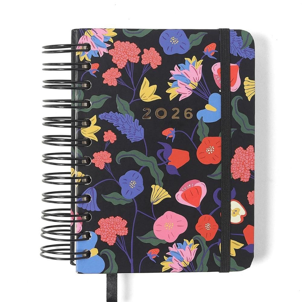 Agenda planner diária 11,5x16 Doce Florada Preta 2026 Cicero