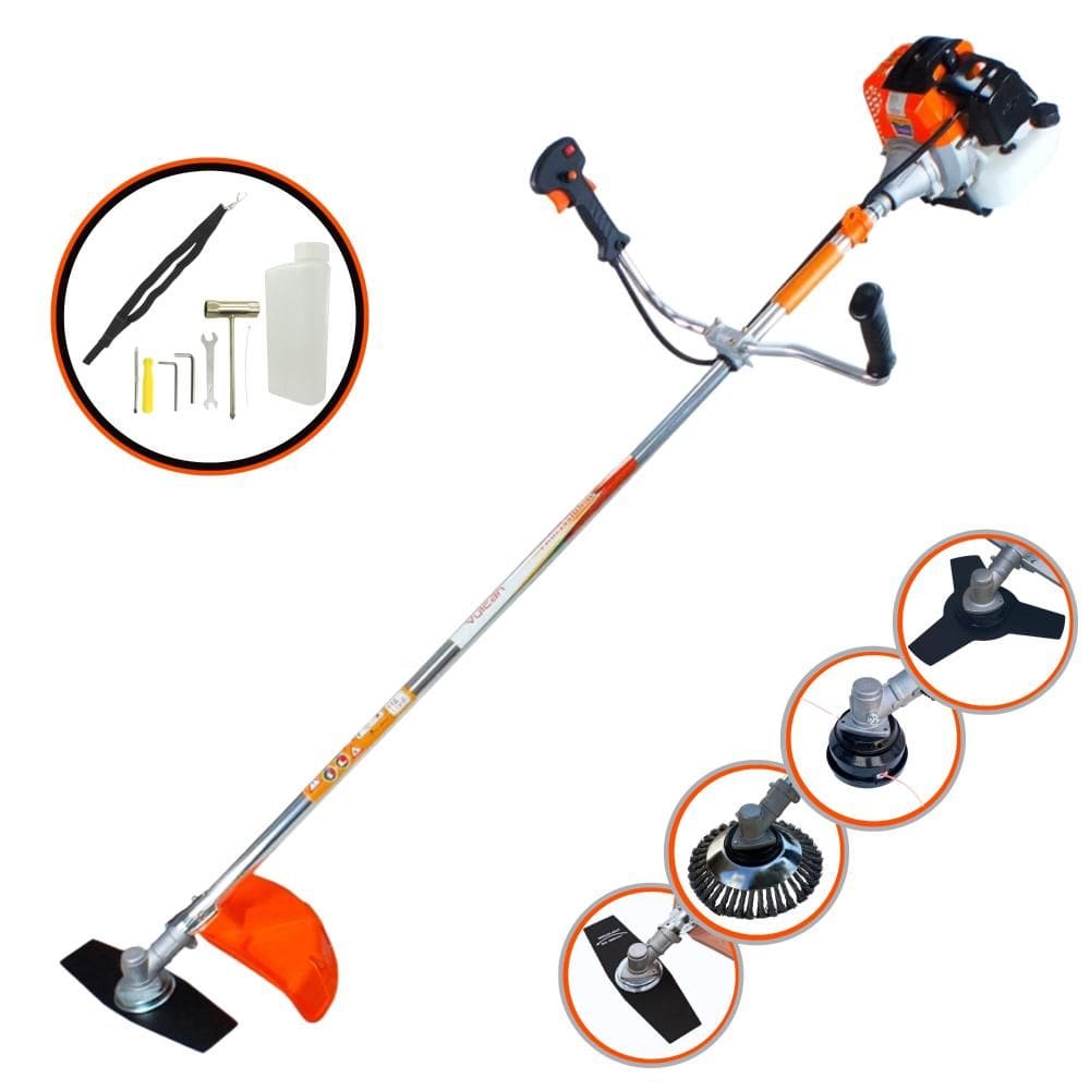 Roçadeira Máquina de Corta Grama À Gasolina Vulcan VR430S 2T 43cc 1,7HP Com Lâmina 2 Pontas + Lâmina 3 Pontas + Disco Escova de Aço + Carretel Nylon