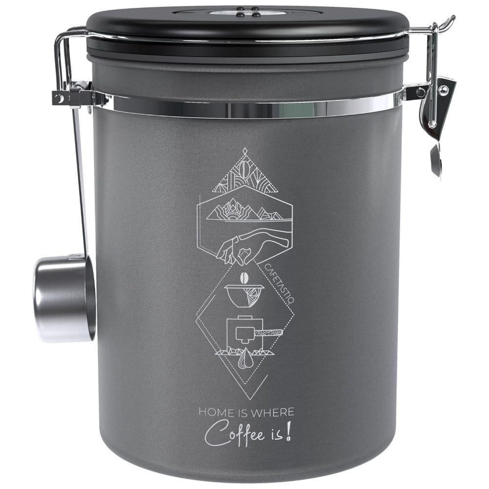 CafetastiQ Pote Hermético 1,2L em Aço Inoxidável com Colher Medidora, Cinza
