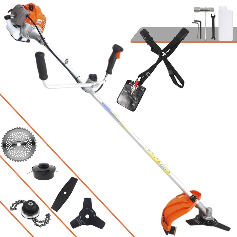 Podador de Cortar Grama Vulcan VR430-P 1,7HP 43cc Com Guidão Anti-Vibração Lâmina Facão + Lâmina 3 Pontas + Disco 40 Dentes + Trimmer + Carretel Nylon